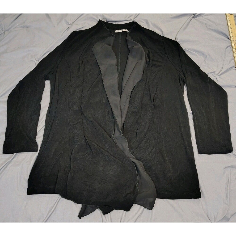 Chico's Black Travelers Cardigan Sz 3 (16/18) Fluid Material Classic